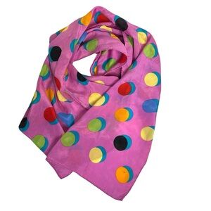 ECHO Multicolor‎ Polks Dots On Purple Orchid Scarf  9.75” X 50".